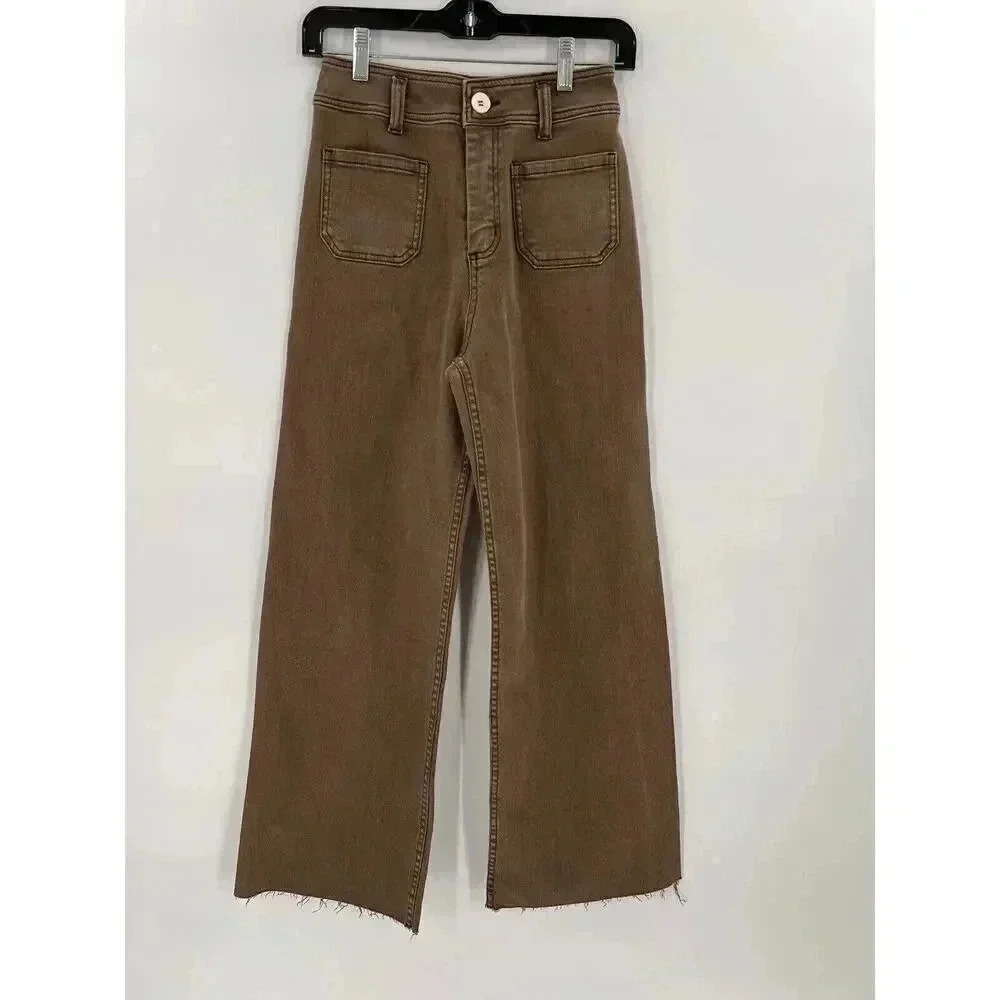 NWO TAGS SHOEFLY GREEN High Rise Wide Leg Horse Shoe Jean SMALL 26"x29" Raw Hem